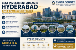 Best investment areas in Hyderabad featuring HMDA-approved plots at Cyber County by Bhashyam Developers
