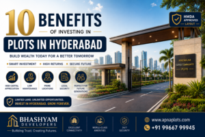 Premium gated community plots in Hyderabad by Bhashyam Developers featuring HMDA-approved residential plots, modern infrastructure, secure surroundings, and excellent long-term investment potential.